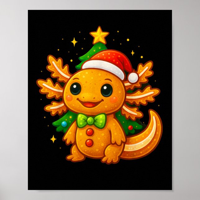 Pepparkaksgubbe Axolotl Santa Hat Julgran Poster (Framsidan)