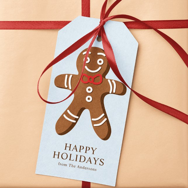 Pepparkaksgubbe Blå Jul Presentetikett (Skapare uppladdad)
