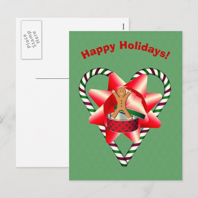 Pepparkaksgubbe Bow-vykort för Helgdag till jul Helg Vykort (Fram/baksida)