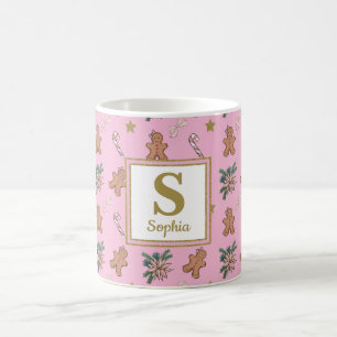 Pepparkaksgubbe, Bows och Candy cane Rosa monogram Kaffemugg
