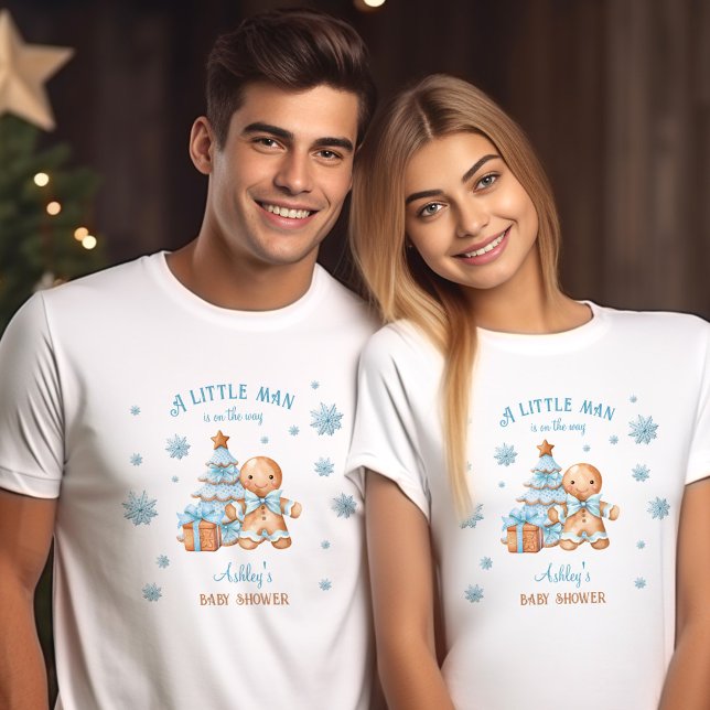 Pepparkaksgubbe Boy Blue Baby Shower T Shirt (Gingerbread Man Boy Blue Christmas Baby Shower T-Shirt)