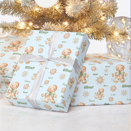 Pepparkaksgubbe Boy Namn Blue Grönt jul Presentpapper