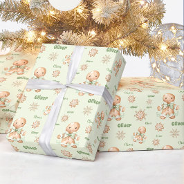 Pepparkaksgubbe Boy Namn Grönt jul Presentpapper