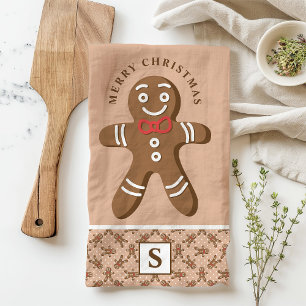 Pepparkaksgubbe Brown Monogram God jul Kökshandduk