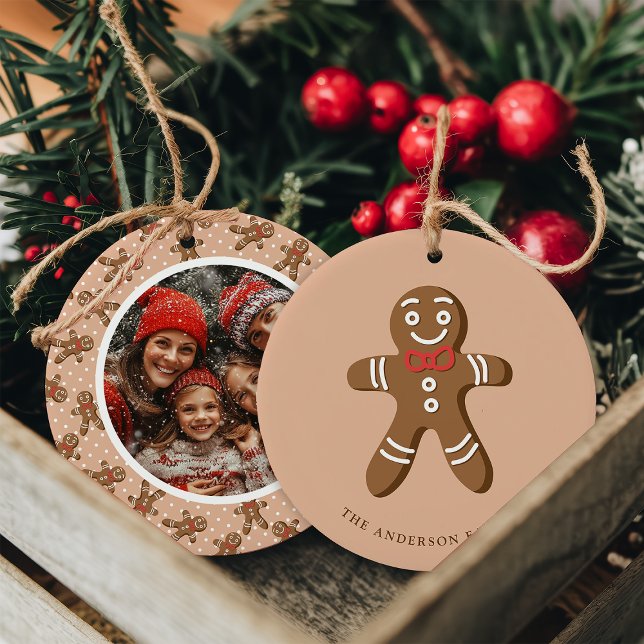 Pepparkaksgubbe Brown Polka Dot-julfoto Julgransprydnad Keramik (Skapare uppladdad)