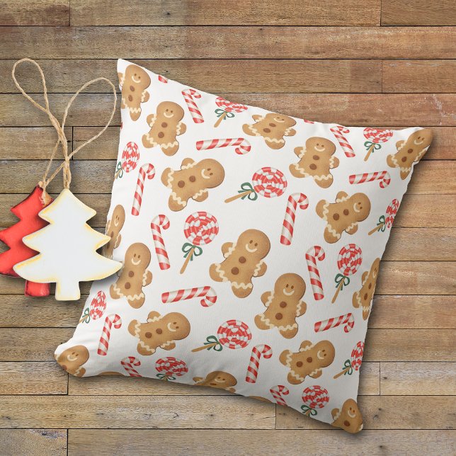 Pepparkaksgubbe Candy cane Lollipop Mönster Kudde (Skapare uppladdad)