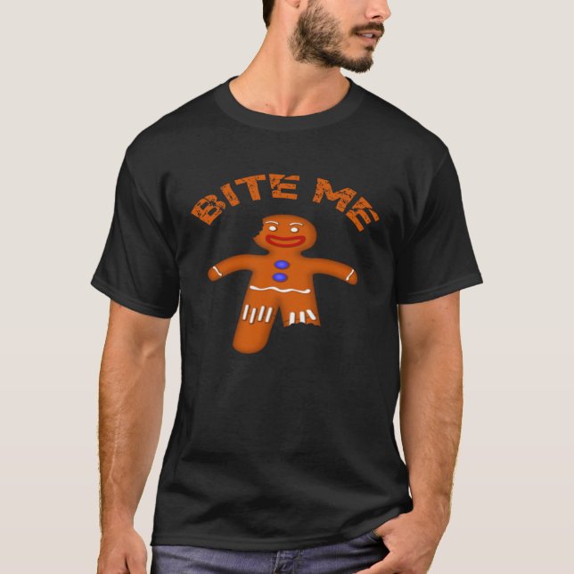 Pepparkaksgubbe Cookie Cute Bita Jag säger Kristus T Shirt (Framsida)