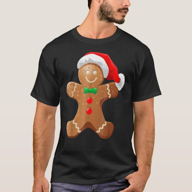 Pepparkaksgubbe Cookie med Jultomten Hat Kristus T Shirt (Framsida)