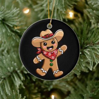 Pepparkaksgubbe Cowboyhatt Bandana Jul Xmas Julgransprydnad Keramik