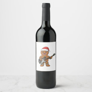 Pepparkaksgubbe Elgitarr Rock Rolig Jul Vinflaska Etikett