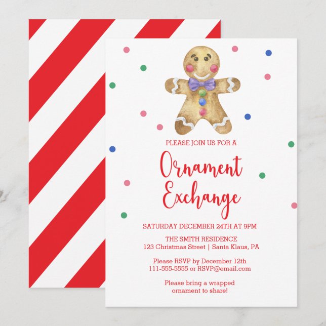 Pepparkaksgubbe - Exchange Party Inbjudningar (Fram/baksida)