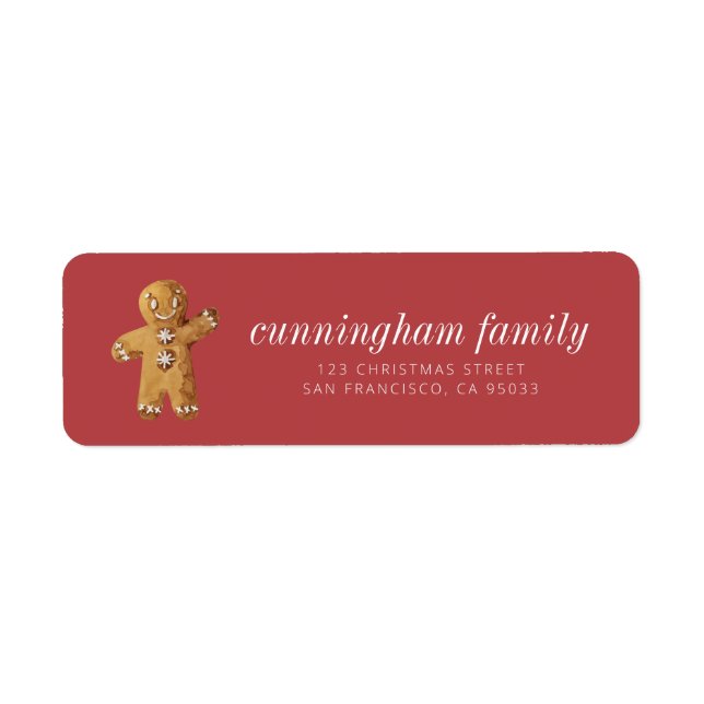 Pepparkaksgubbe för julfärgsfärg returadress etikett (Framsidan)