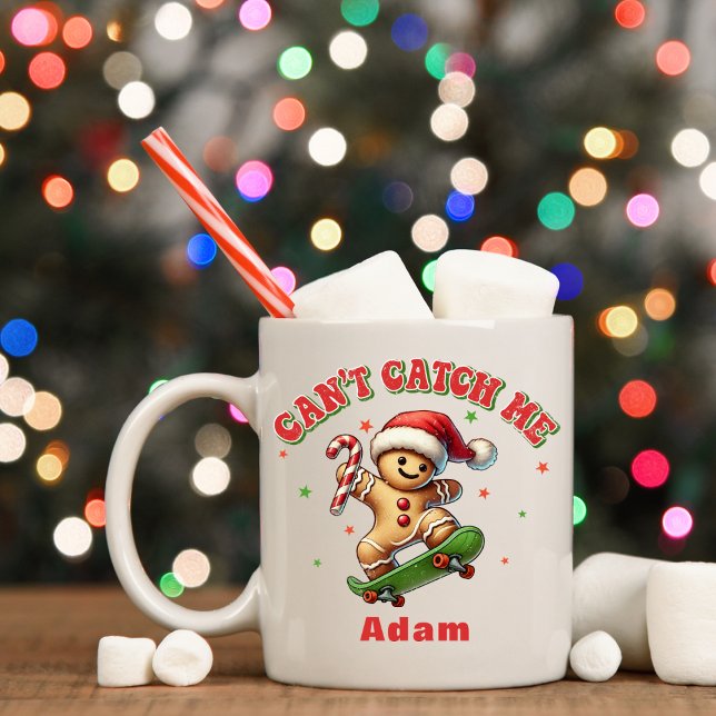 Pepparkaksgubbe för julskateboarding kaffemugg (Christmas Skateboarding Gingerbread Man Coffee Mug
)