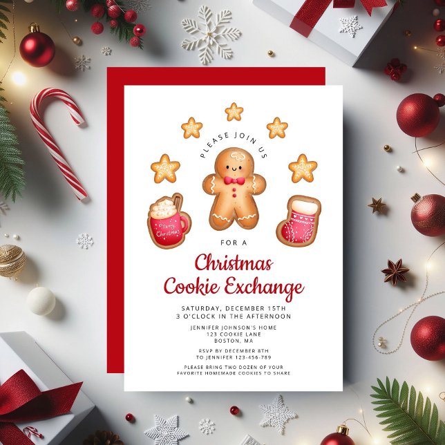Pepparkaksgubbe för utbyte av julklapp inbjudningar (Christmas Cookie Exchange Cute Gingerbread Man Invitation)