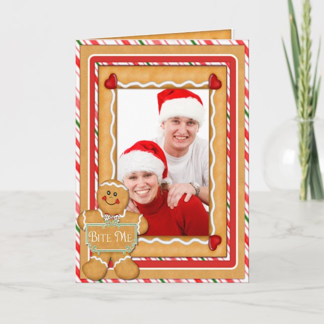 Pepparkaksgubbe Funny Foldad fotojul Helgkort (Framsida)