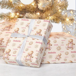 Pepparkaksgubbe Girl Rosa Beige Namn jul Presentpapper