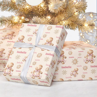 Pepparkaksgubbe Girl Rosa Beige Namn jul Presentpapper