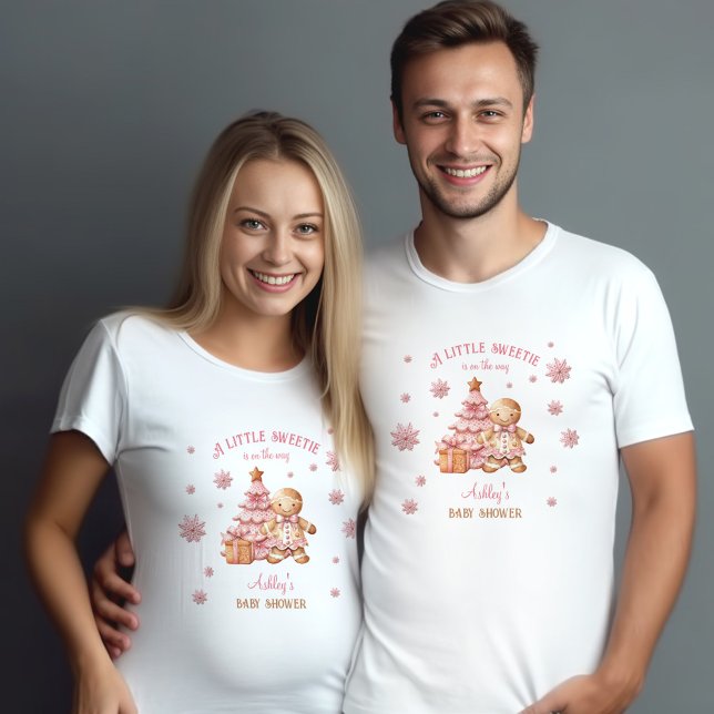 Pepparkaksgubbe Girl Rosa jul Baby Shower T Shirt (Gingerbread Man Girl Pink Christmas Baby Shower T-Shirt)