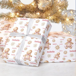 Pepparkaksgubbe Girl Rosa Namn Text-jul Presentpapper