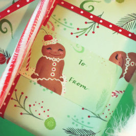 Pepparkaksgubbe Grönt Sticker Gift-etikett Adressetikett