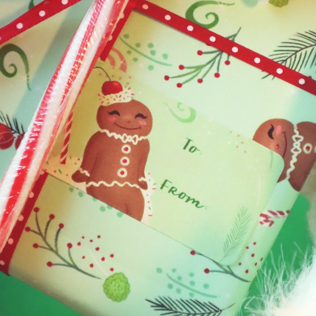 Pepparkaksgubbe Grönt Sticker Gift-etikett Adressetikett (Skapare uppladdad)