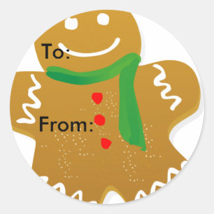 Pepparkaksgubbe Helgdag Gift Märkre Stickers Runt Klistermärke