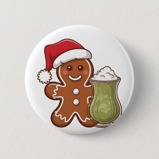 Pepparkaksgubbe Holding Matcha Drink jul Knapp (Framsida)