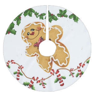 Pepparkaksgubbe-, järnek- och candy caneträdkjol julgransmatta borstad polyester