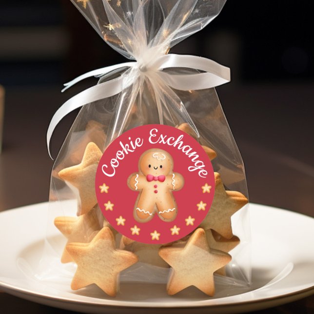 Pepparkaksgubbe jul runt klistermärke (Red Merry Christmas Cute Gingerbread Man Classic Round Sticker)
