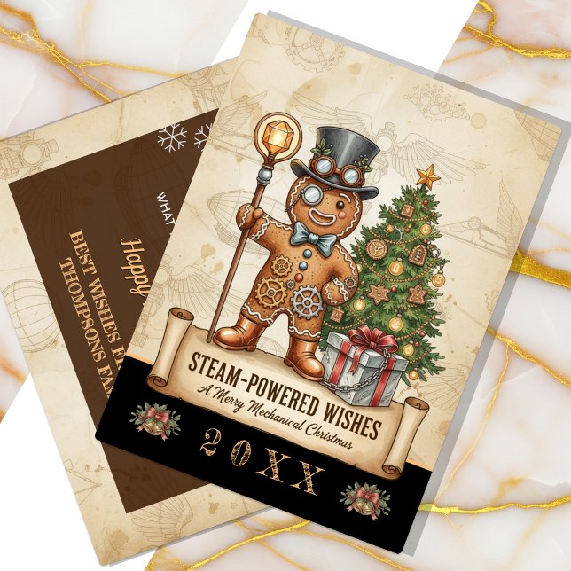 Pepparkaksgubbe Jul, Vintage, Steampunk Julkort (Vintage Christmas Card with Gingerbread Man)