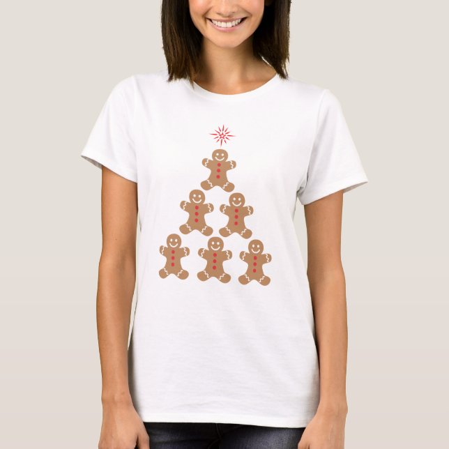 Pepparkaksgubbe julgran röda stjärna kakor t shirt (Framsida)