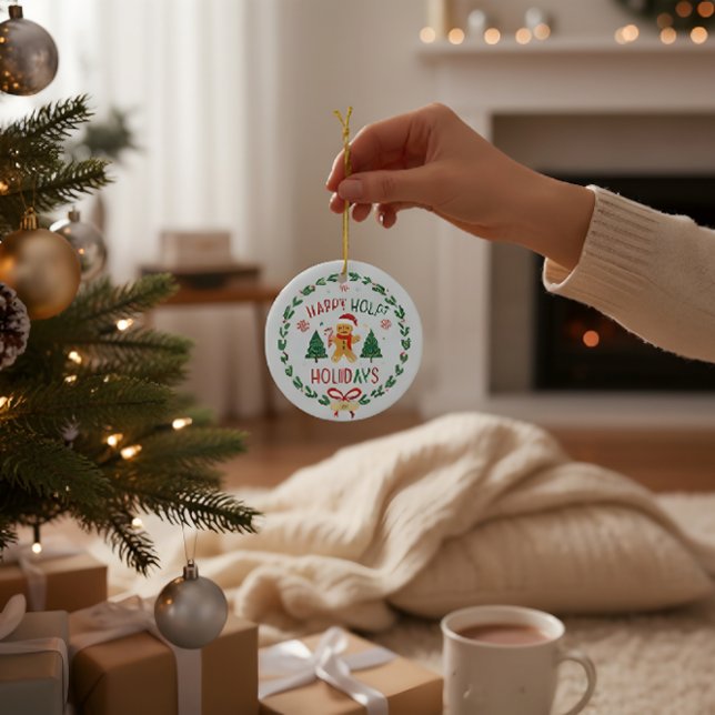 Pepparkaksgubbe & Julkrans Julgransprydnad Keramik (Skapare uppladdad)