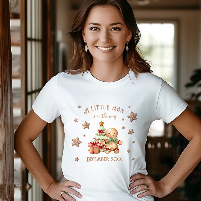 Pepparkaksgubbe julkunds Baby meddelande T Shirt (Gingerbread Man Christmas Baby Announcement Tri-Blend Shirt)