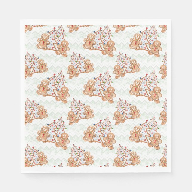 Pepparkaksgubbe, kvinna och Julgran Pappersservett (Framsidan)