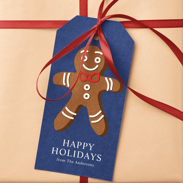 Pepparkaksgubbe Marinblå Jul Presentetikett (Skapare uppladdad)