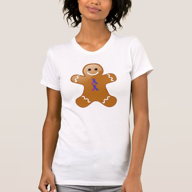 Pepparkaksgubbe med blå och Lila Rosett band T Shirt (Framsida)