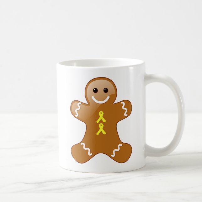 Pepparkaksgubbe med Gult Awareness Rosett band Kaffemugg (Höger)