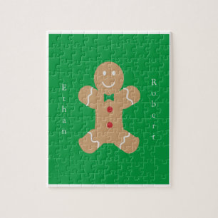 Pepparkaksgubbe med Lodräts anpassade namn Jigszaw Pussel