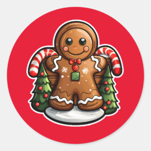 Pepparkaksgubbe med polkagrisar runt klistermärke