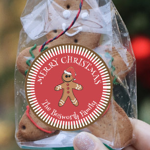 Pepparkaksgubbe med Santa Hat God jul Runt Klistermärke