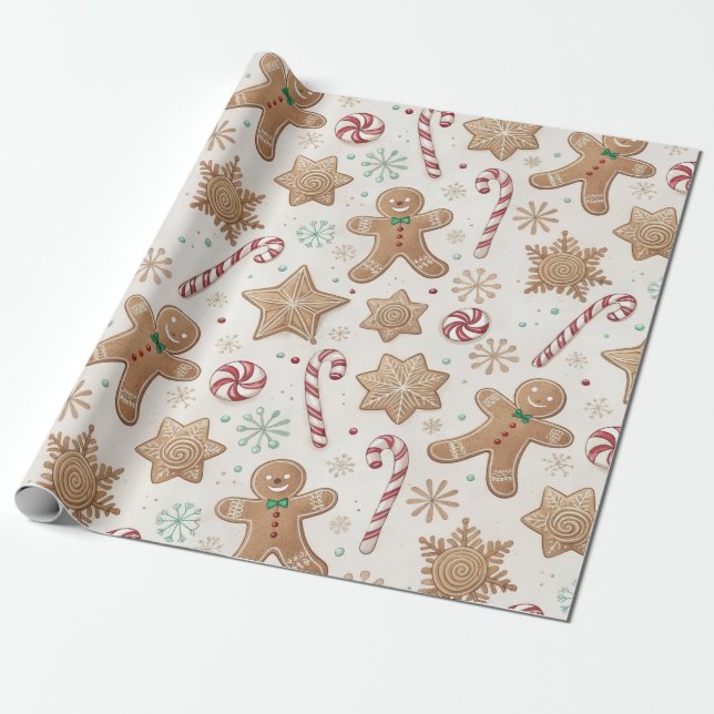 Pepparkaksgubbe med sockerdrickepinne presentpapper (Utrullad)