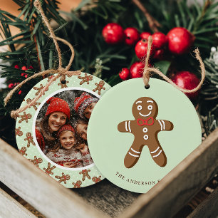 Pepparkaksgubbe Mint Polka Dot-julfoto Julgransprydnad Keramik