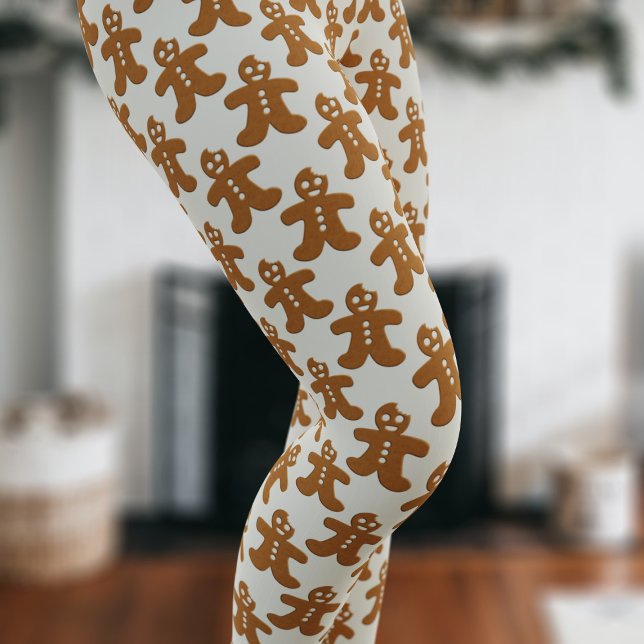 Pepparkaksgubbe Mönster-julen Helgdag Leggings (A fun and festive gingerbread man pattern leggings with Christmas Cookies floating on a milky cream)