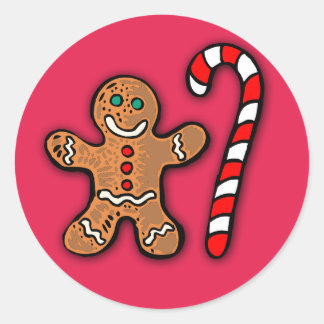 Pepparkaksgubbe och Candy cane Runt Klistermärke