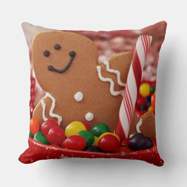 Pepparkaksgubbe- och godisdekorativ kudde (Framsida)