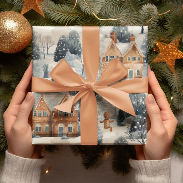 Pepparkaksgubbe och hus Snowy jul Presentpapper (Skapare uppladdad)