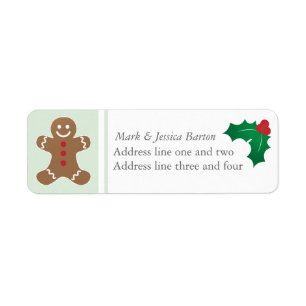 Pepparkaksgubbe och järnek returadress etikett