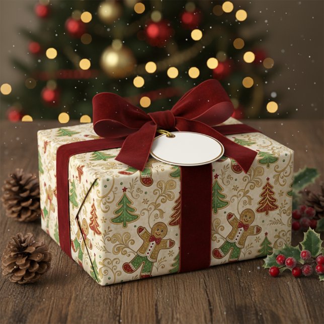 Pepparkaksgubbe och Julgranar för vintage Presentpapper (Skapare uppladdad)