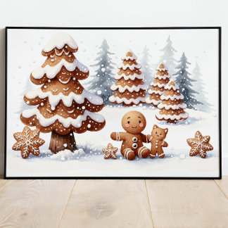 Pepparkaksgubbe och katt i Snö Poster