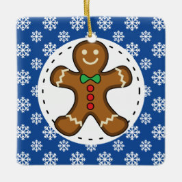 Pepparkaksgubbe om Blue White Snöflingor Mönster Julgransprydnad Keramik